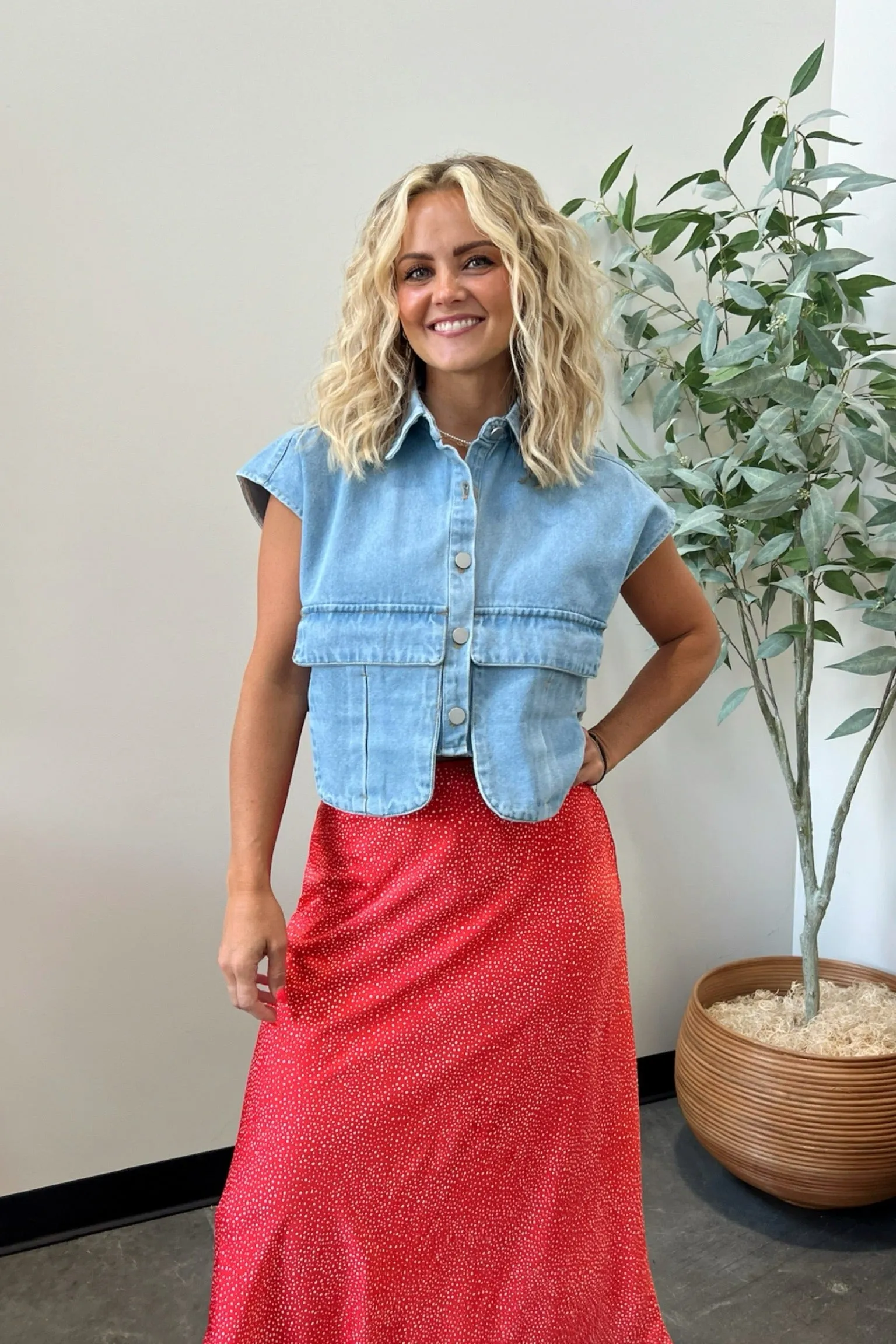 Buttoned Up Blues Top Breathable mesh EcoCertified Textile
