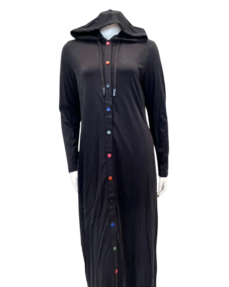 C-7090 Colored Snaps Black Jersey Hooded Lounger Morning Robe