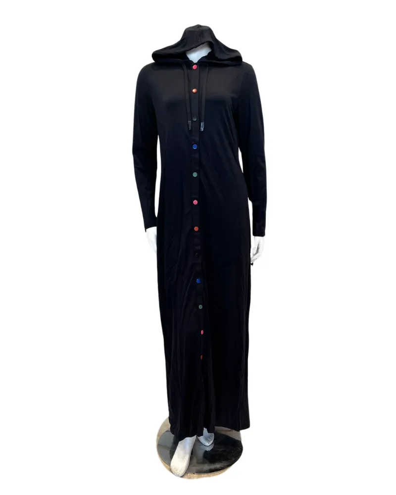 C-7090 Colored Snaps Black Jersey Hooded Lounger Morning Robe