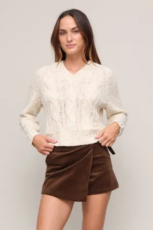 Ergonomic Shoulder Cut Durable Blend Cable V Neck Sweater