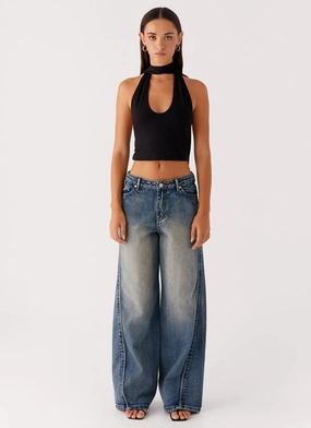 Stylish Adult Fashion Calico Denim Jeans - Indigo