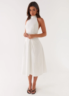 Sheer-Overlay Soft cotton dress Calla Halter Midi Dress - White