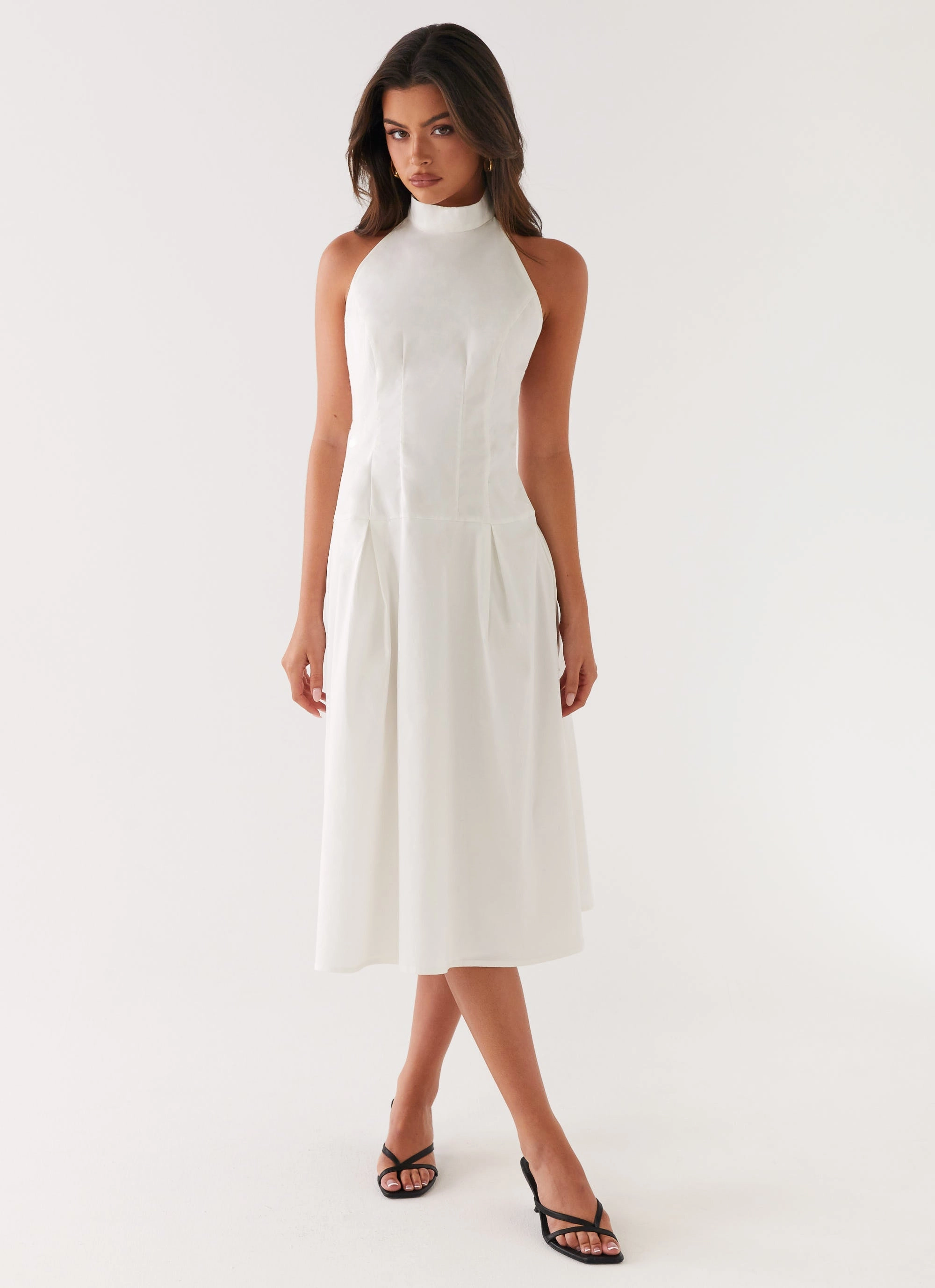 Lounge Mode Calla Halter Midi Dress - White
