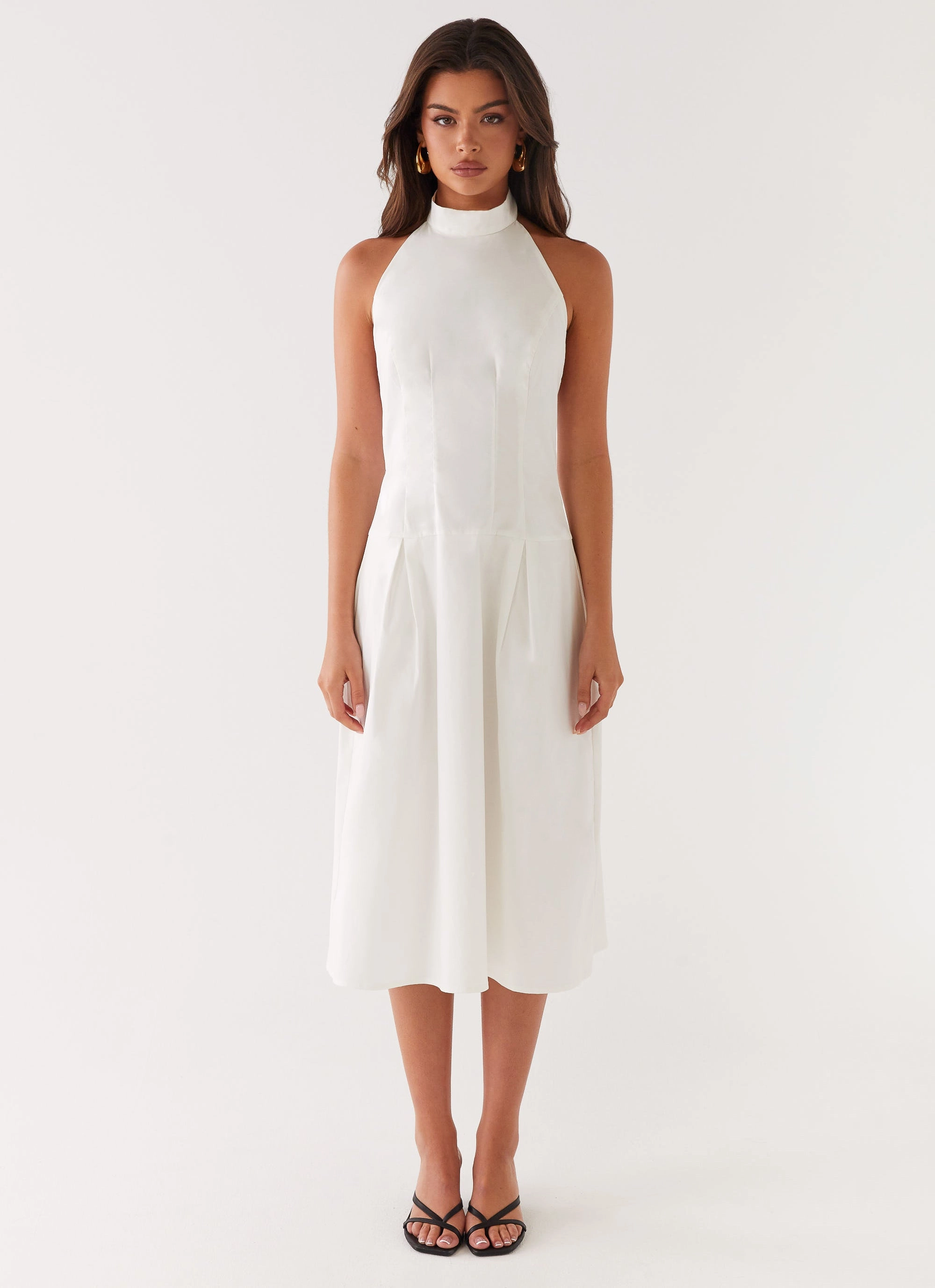 Tailored Cut Formal Setting Calla Halter Midi Dress - White