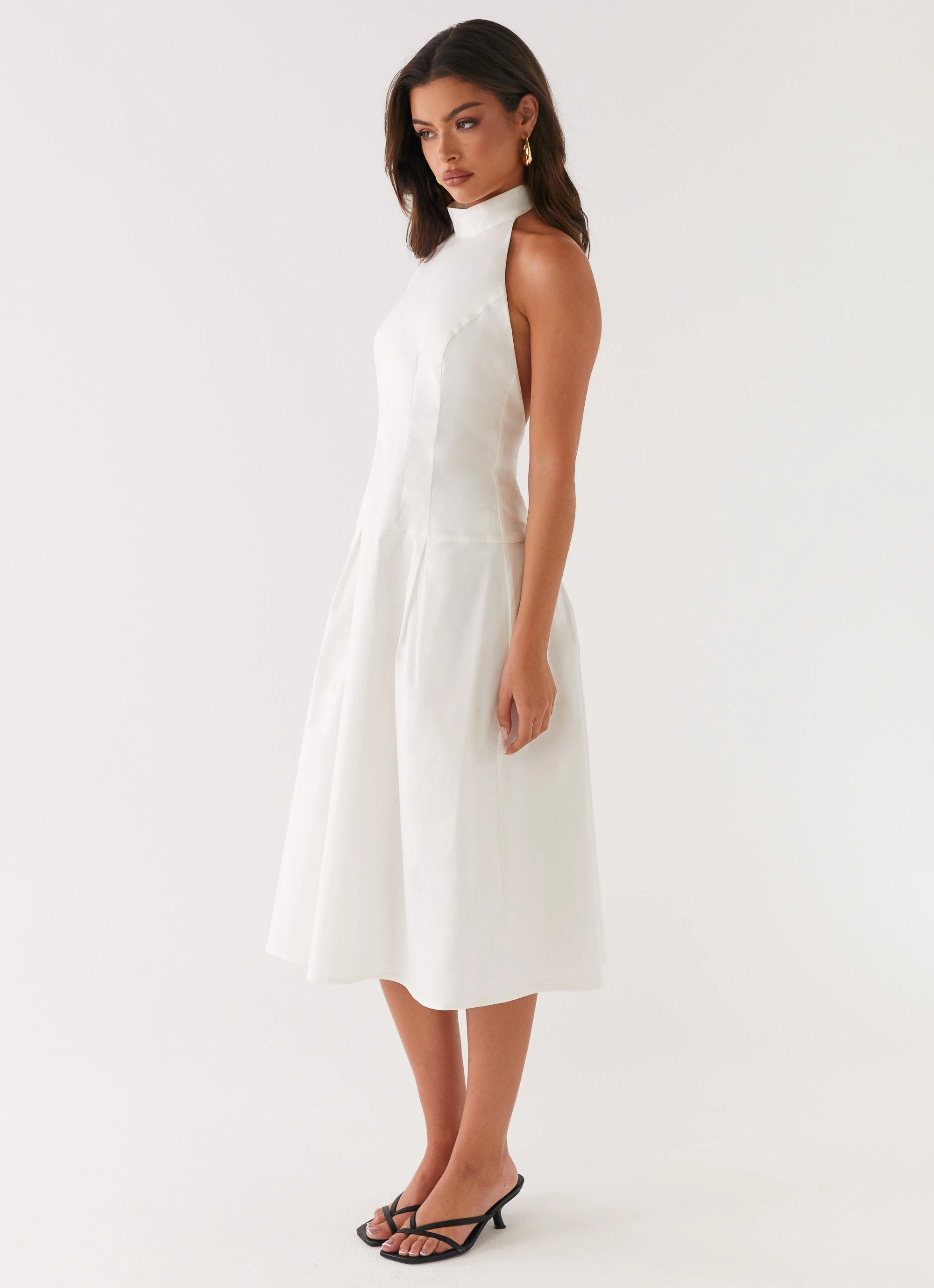 Calla Halter Midi Dress - White Sleek Volume Timeless Fit Look