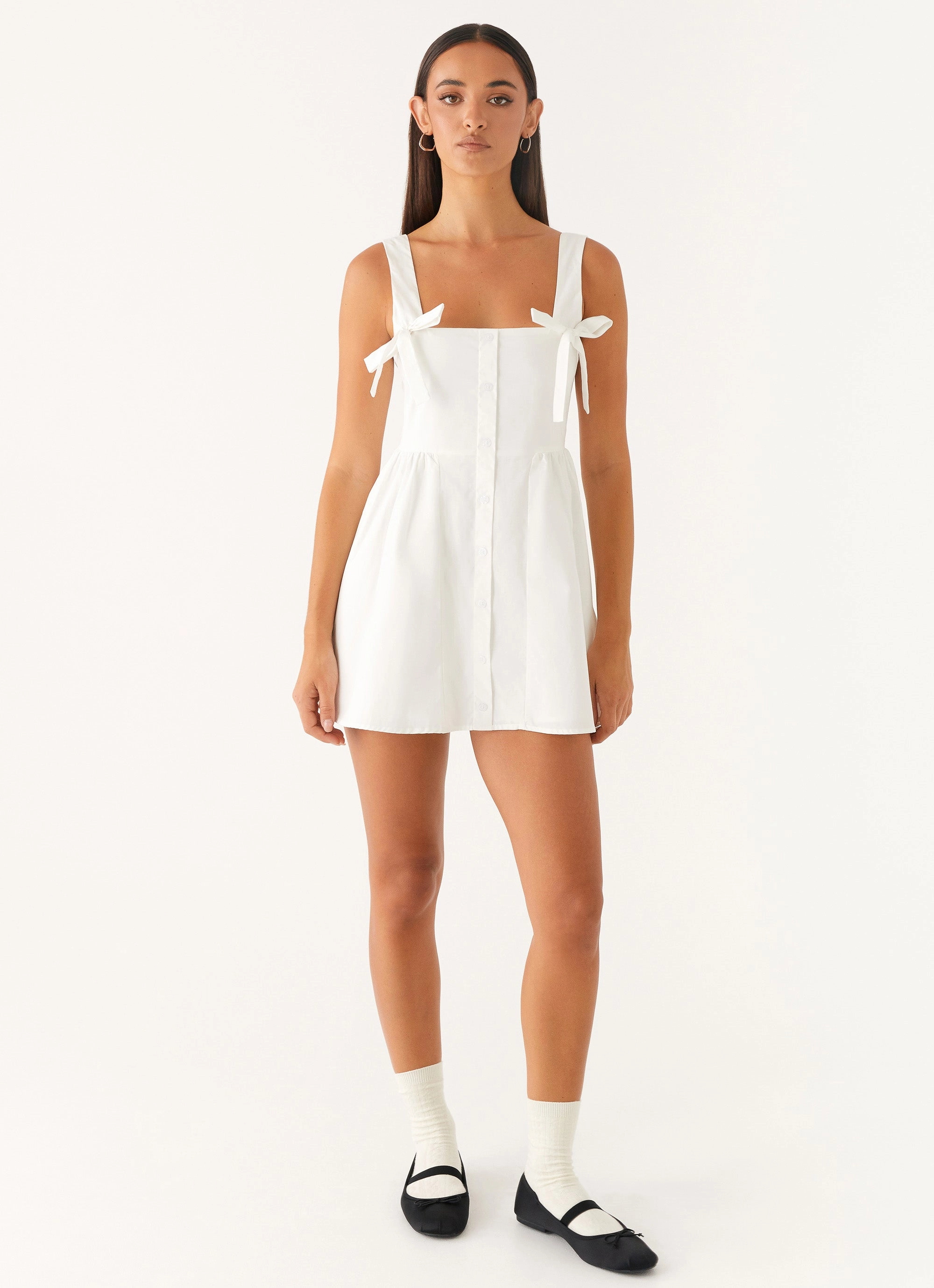 Gathered waist Twist Front Design Unconditional Mini Dress - White