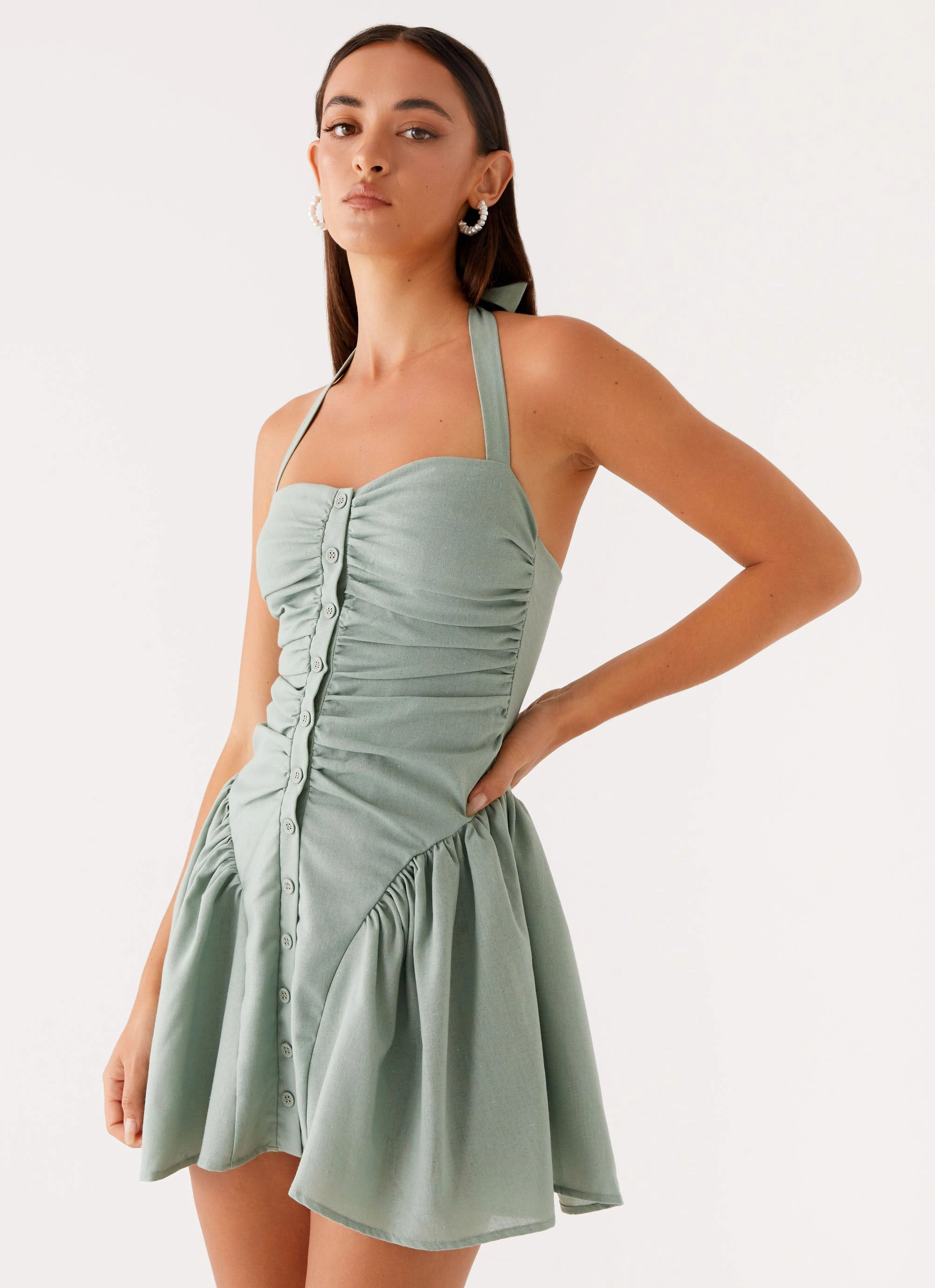 Fable Mini Dress - Sage Faux Leather