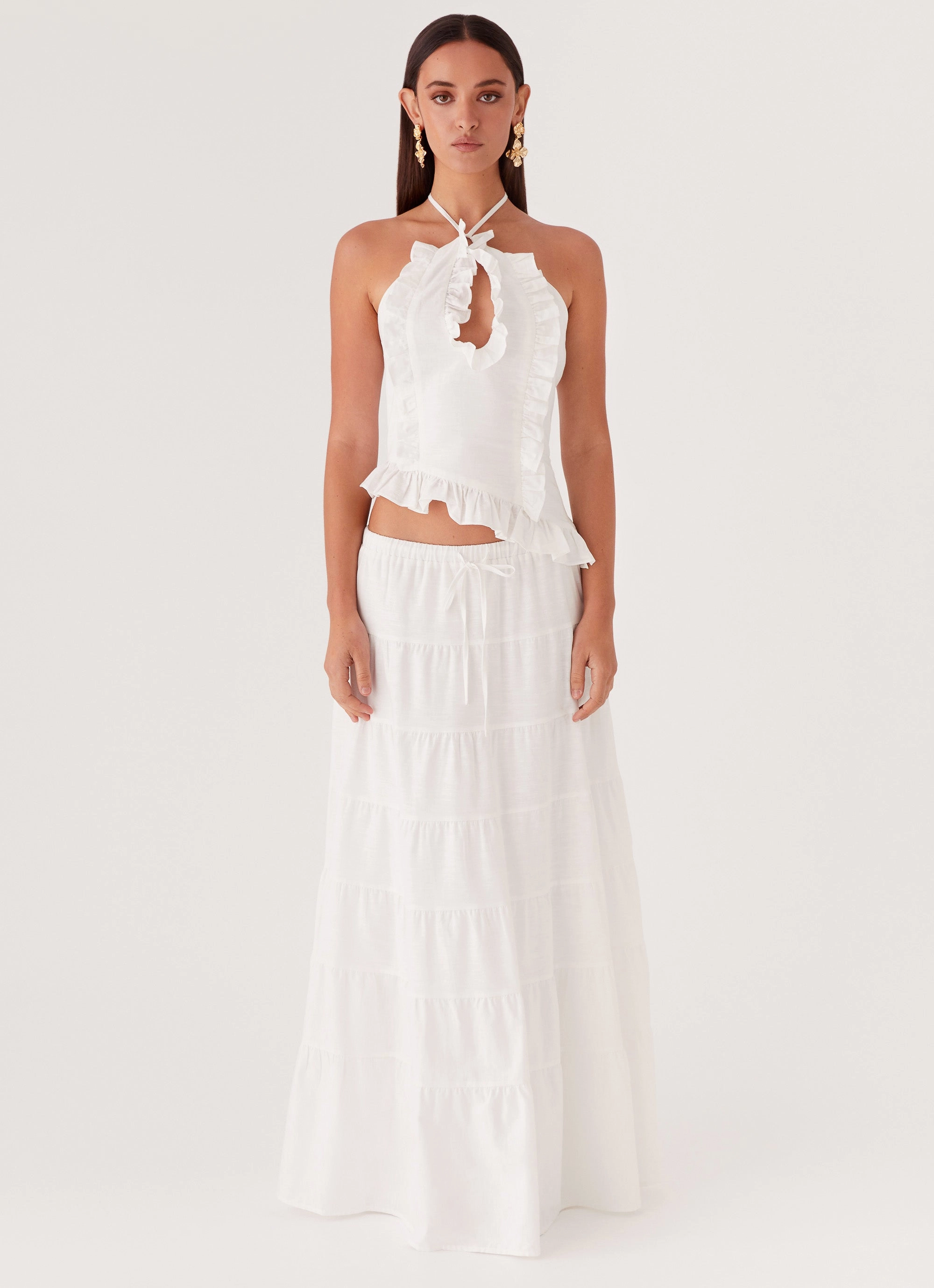 Mariella Linen Maxi Skirt - White Personality Style Odor control