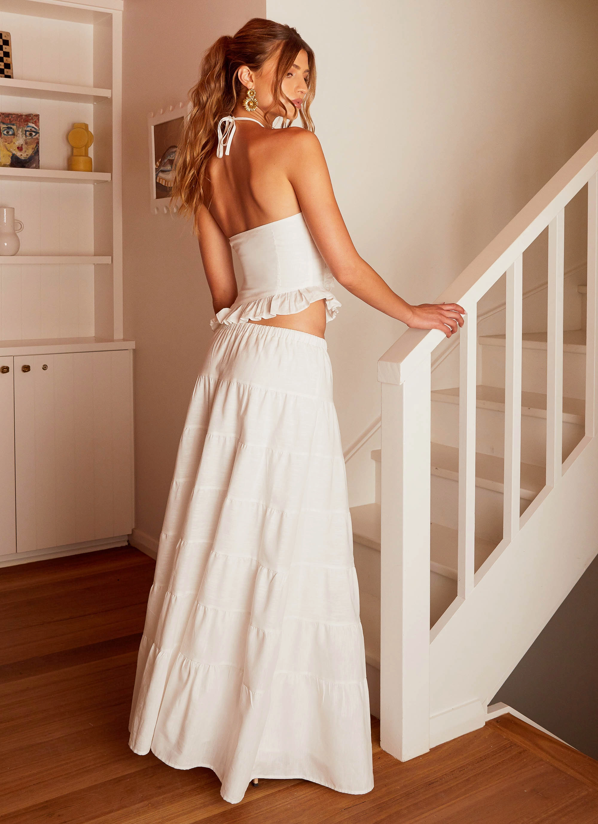 Luxury Trim Runway Inspired Mariella Linen Maxi Skirt - White