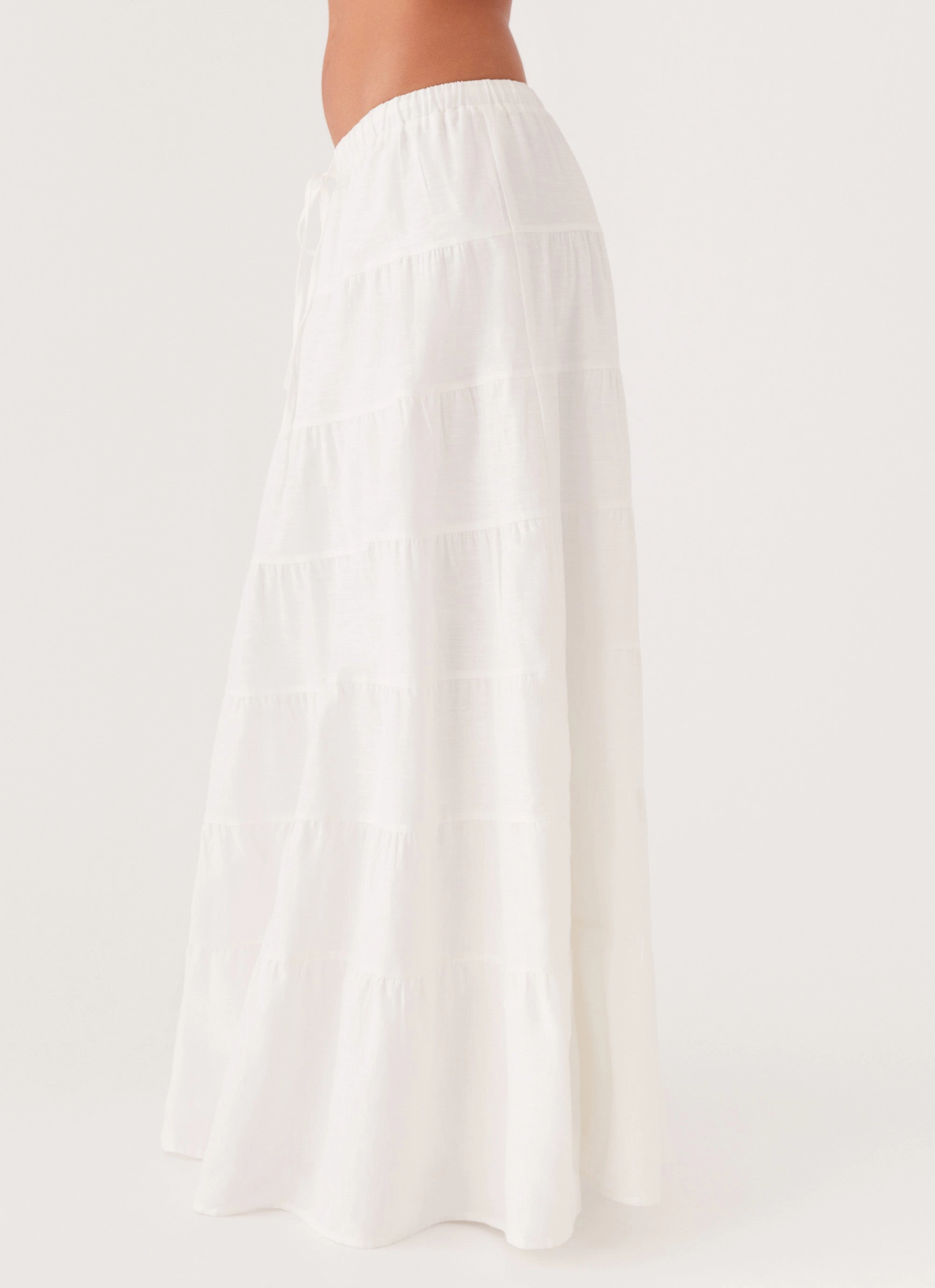 Mariella Linen Maxi Skirt - White Flexible Waistband Easy Motion