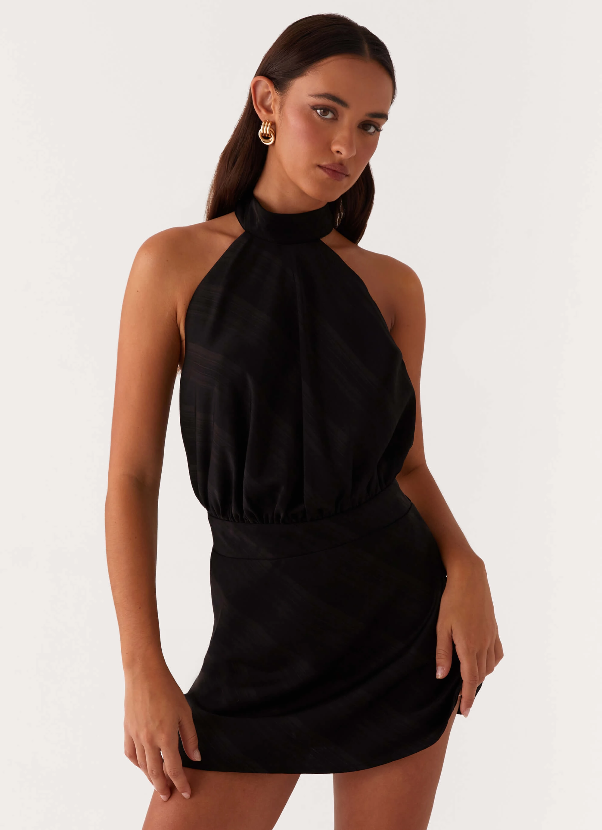 Street Edge Matte Finish Camera Shy Mini Dress - Black