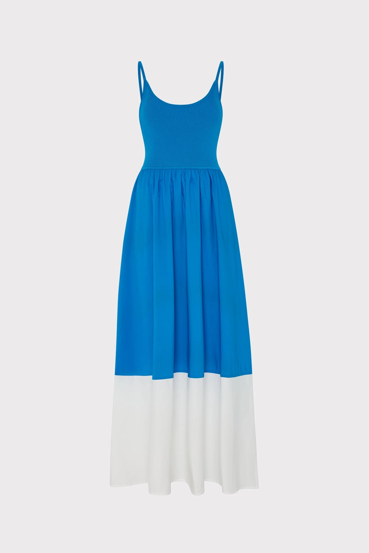 Cami Knit Poplin Blocked Midi Dress Sunset Hour Subtle Charm