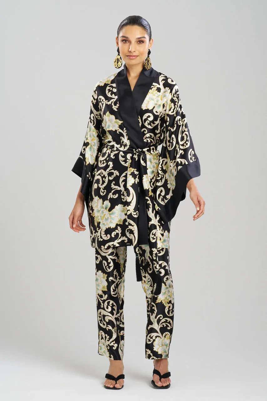 Camille Floral Scroll Kimono Silk Wrap