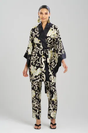 Camille Floral Scroll Kimono Silk Wrap