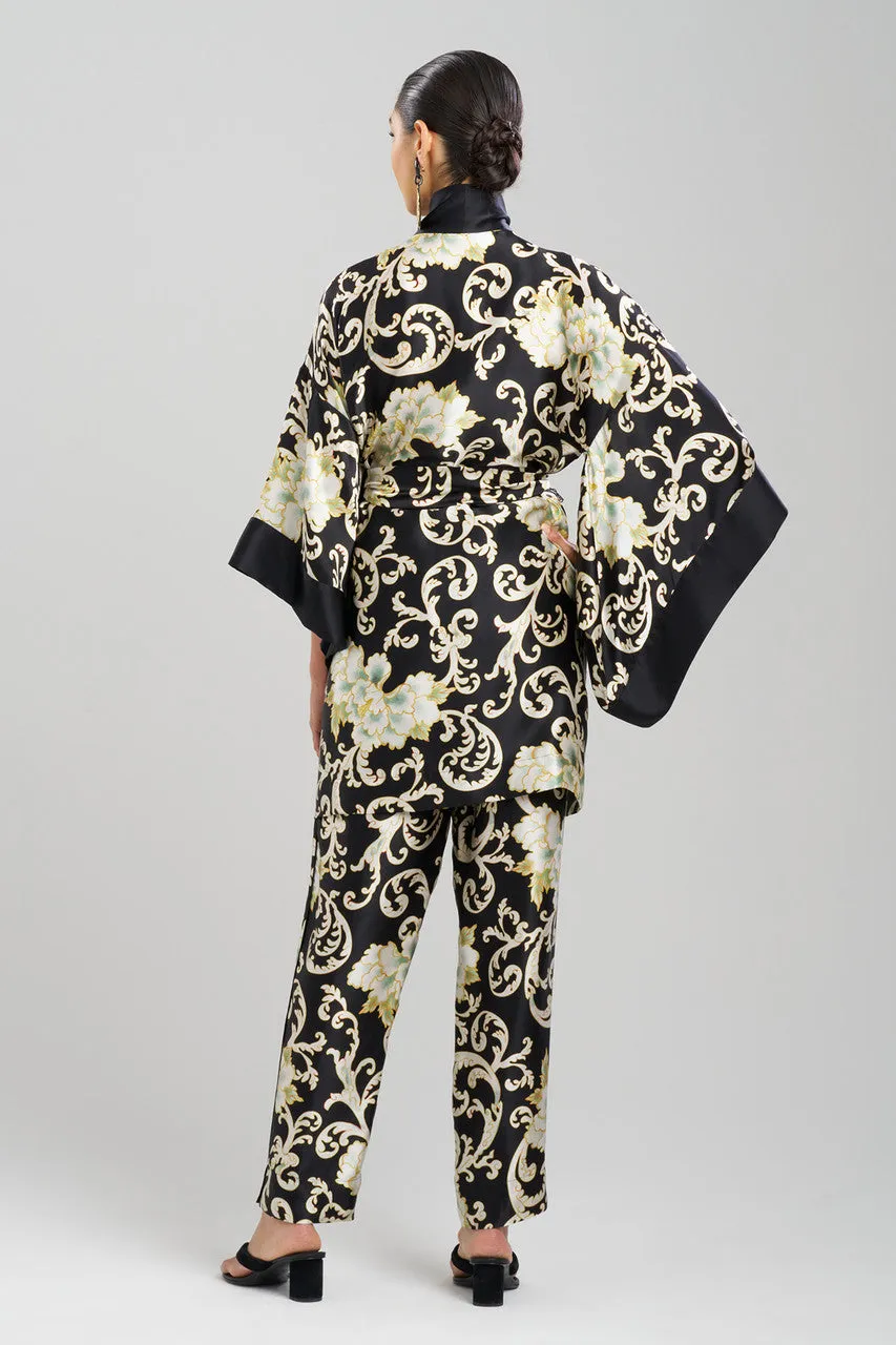 Camille Floral Scroll Kimono Silk Wrap
