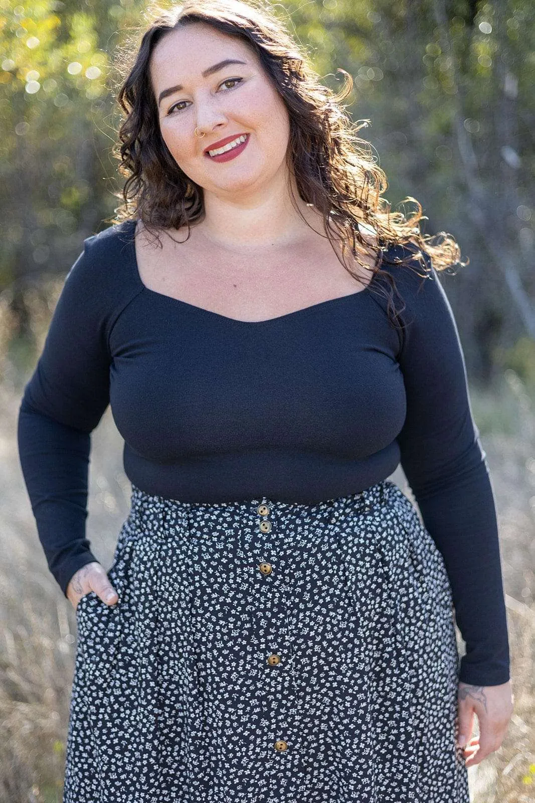 Camille Top in Black Cotton Knit ReflectiveTrim AntiBacterial Coating