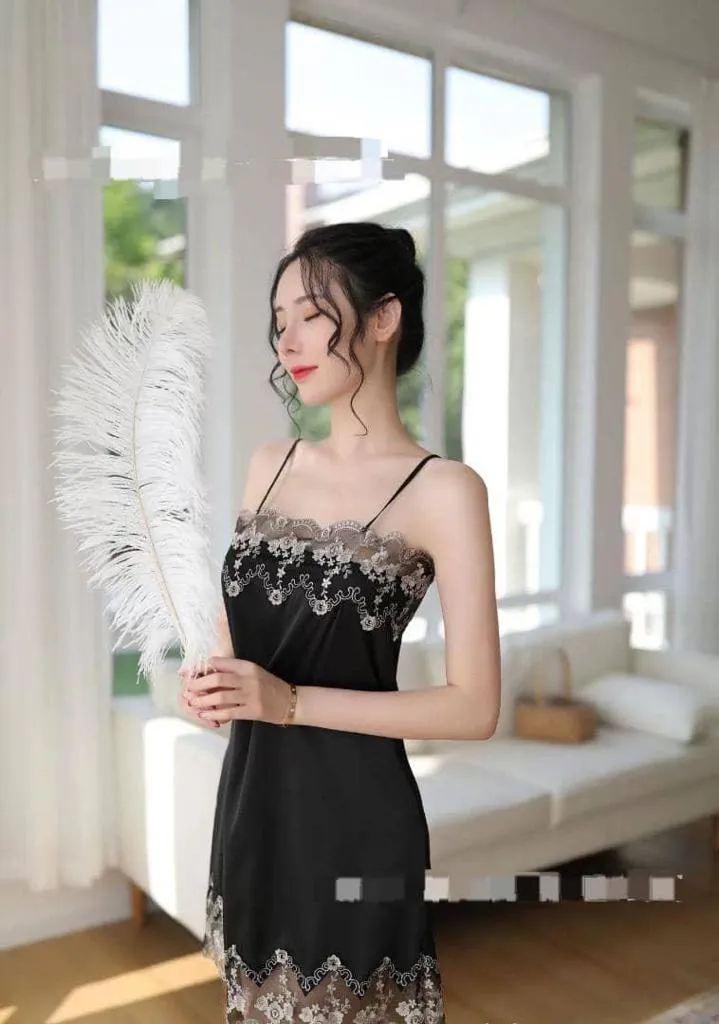 Camisoles Night Dress Silk Pajamas Lace Sleepwear - N2044