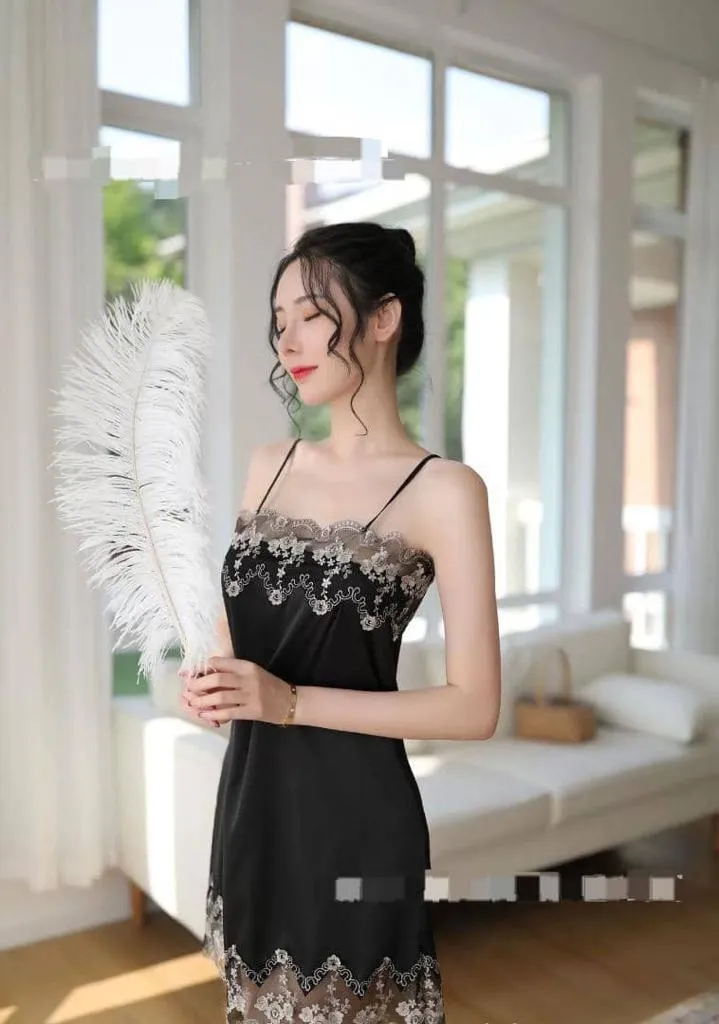 Camisoles Night Dress Silk Pajamas Lace Sleepwear - N2044
