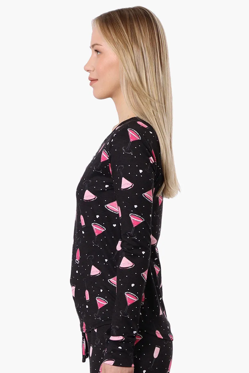 Canada Weather Gear Martini Pattern Henley Pajama Top - Black