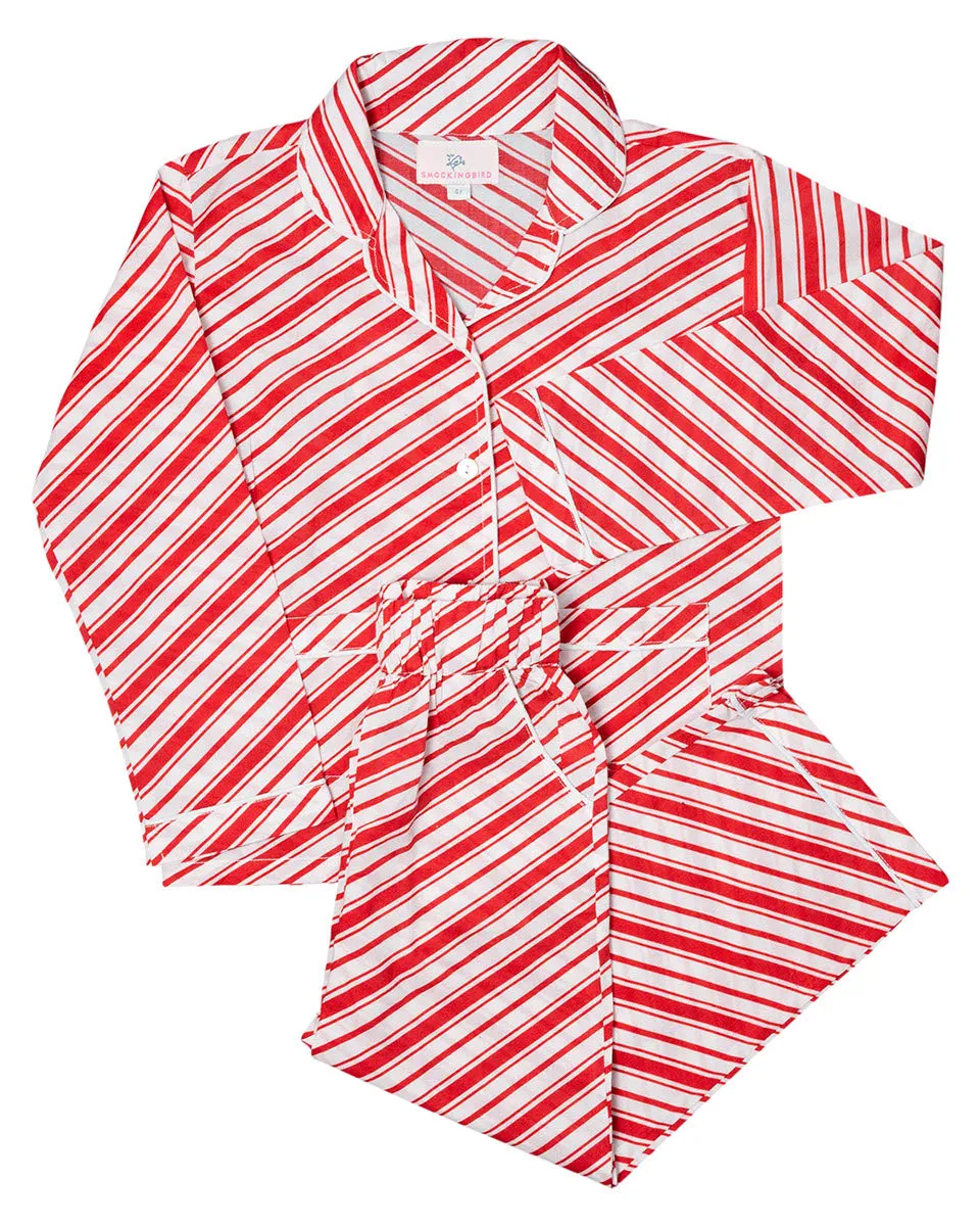 Candy Cane Striped Button Down Ladies Pajamas- FINAL SALE