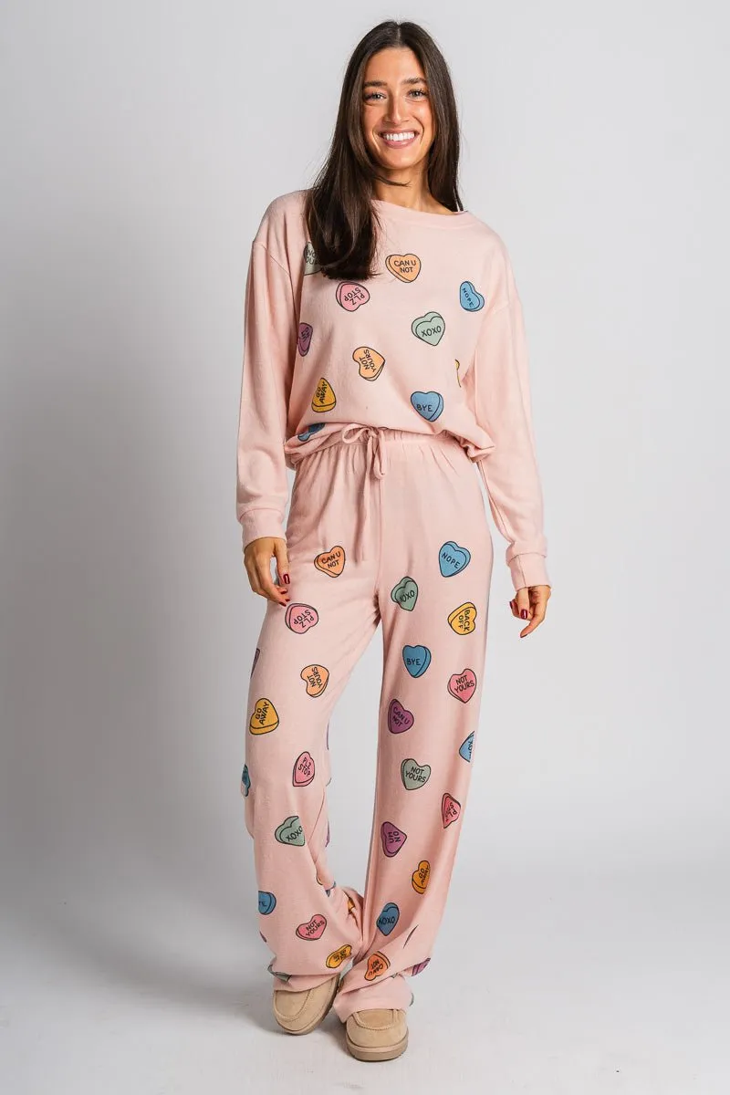 Candy heart pajama top pink