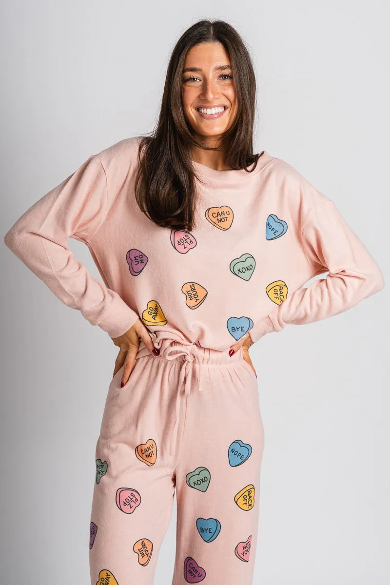 Candy heart pajama top pink