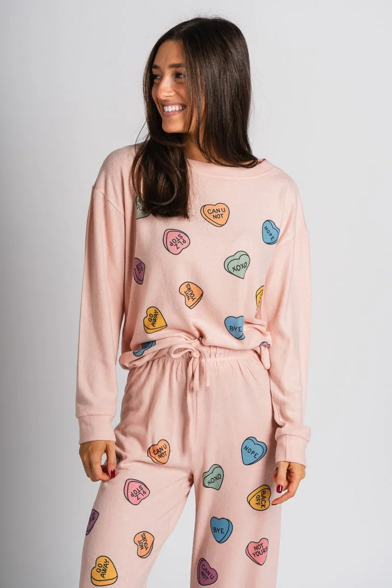 Candy heart pajama top pink