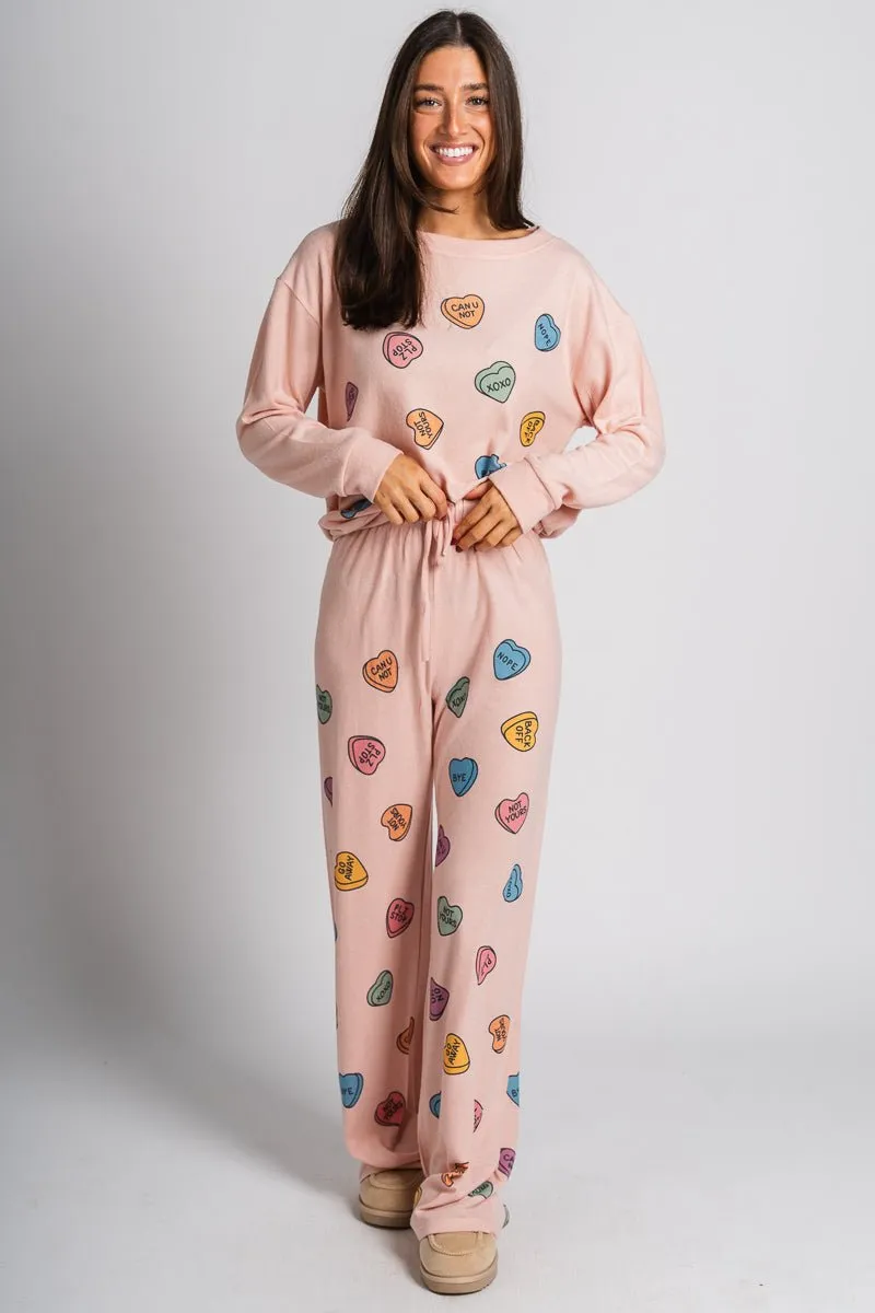Candy heart pajama top pink