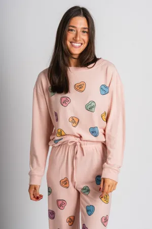 Candy heart pajama top pink