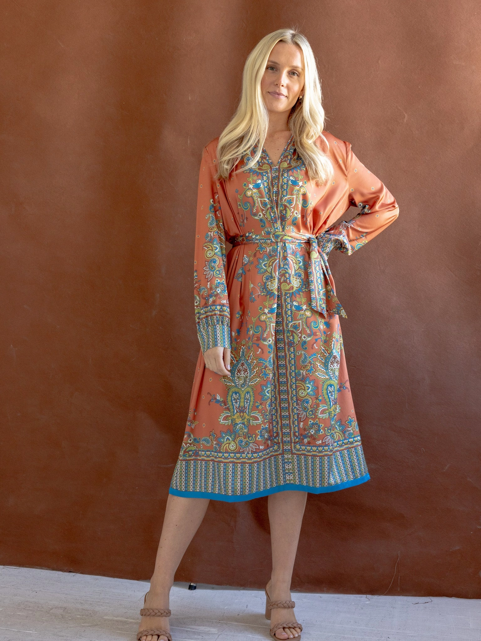 Sara Paisley Dress Neutral Tones