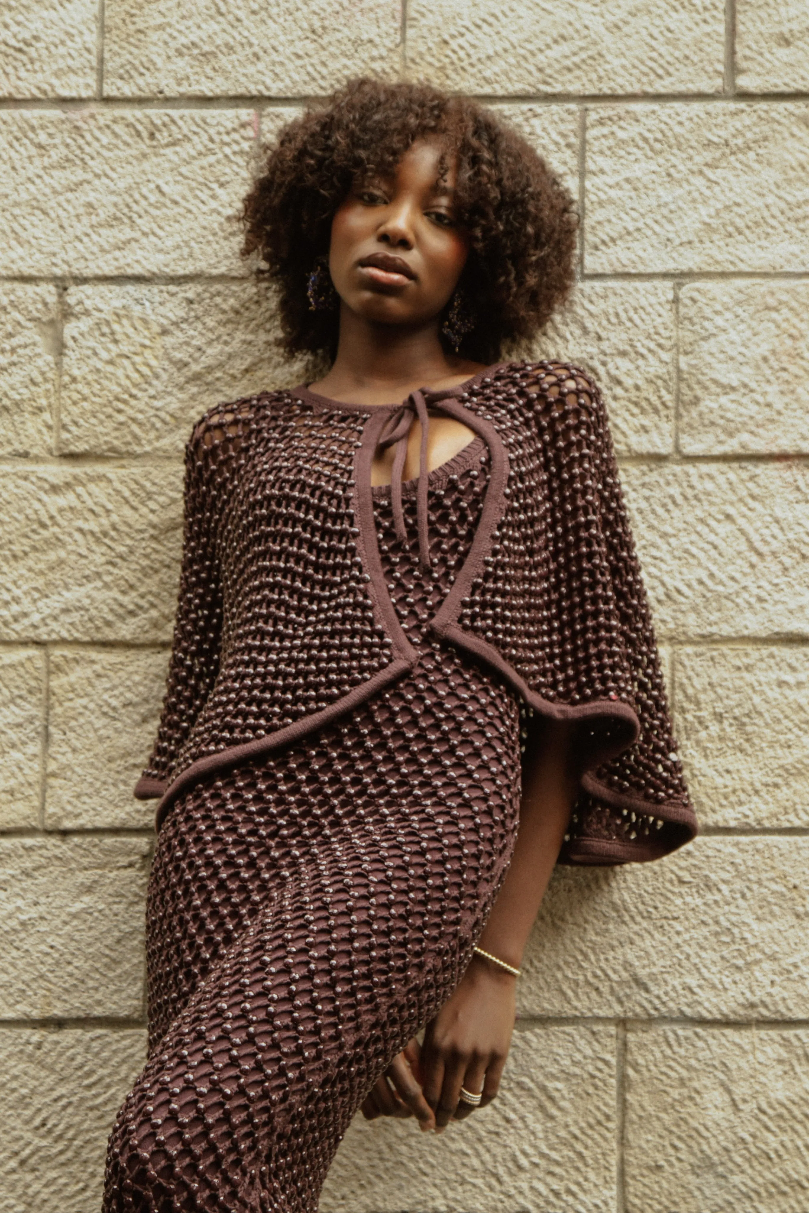 Button Down Collar Soft Sweater Capelet