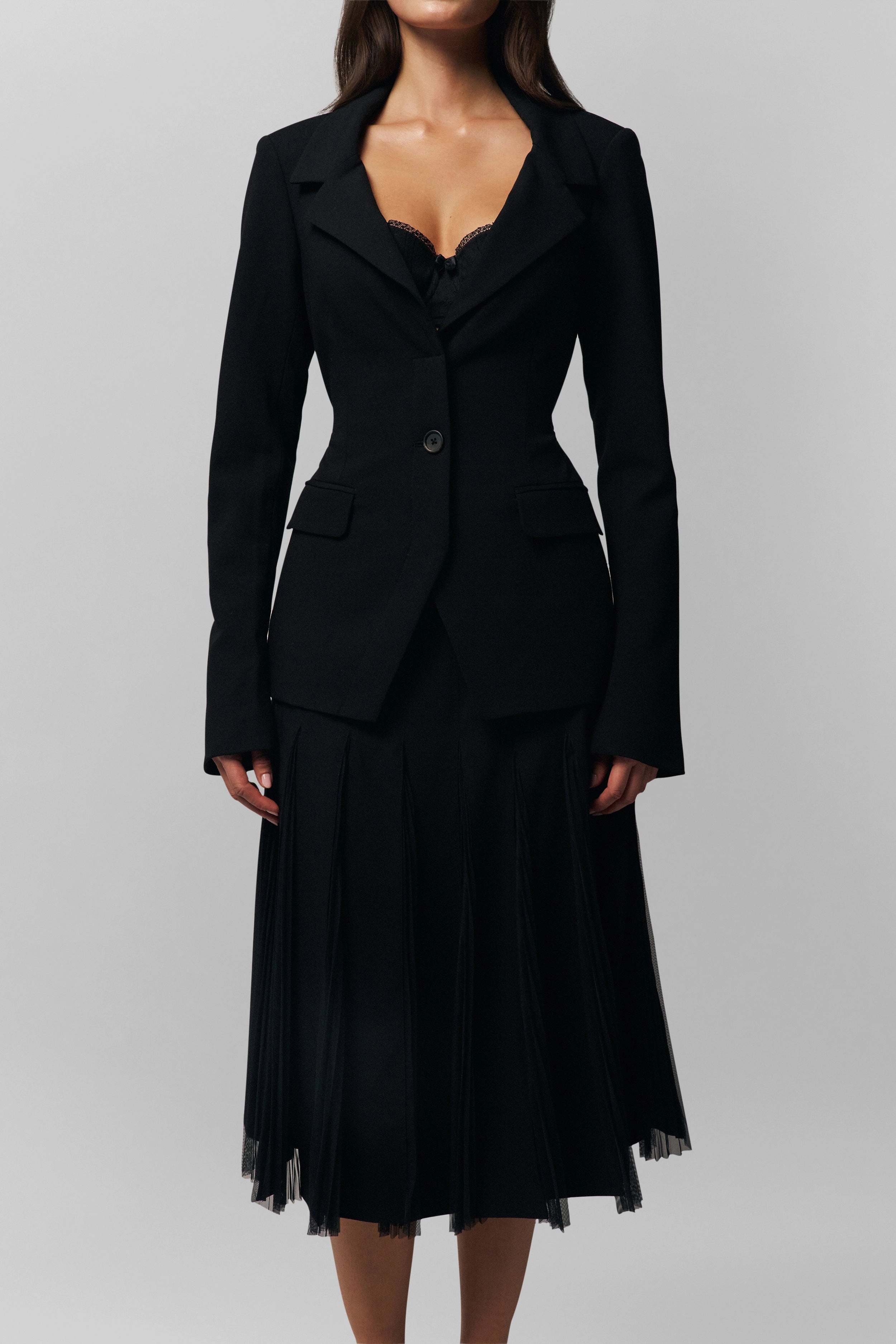 Tailored Cut Draped Design Gibson Chiffon Pleated Skirt
