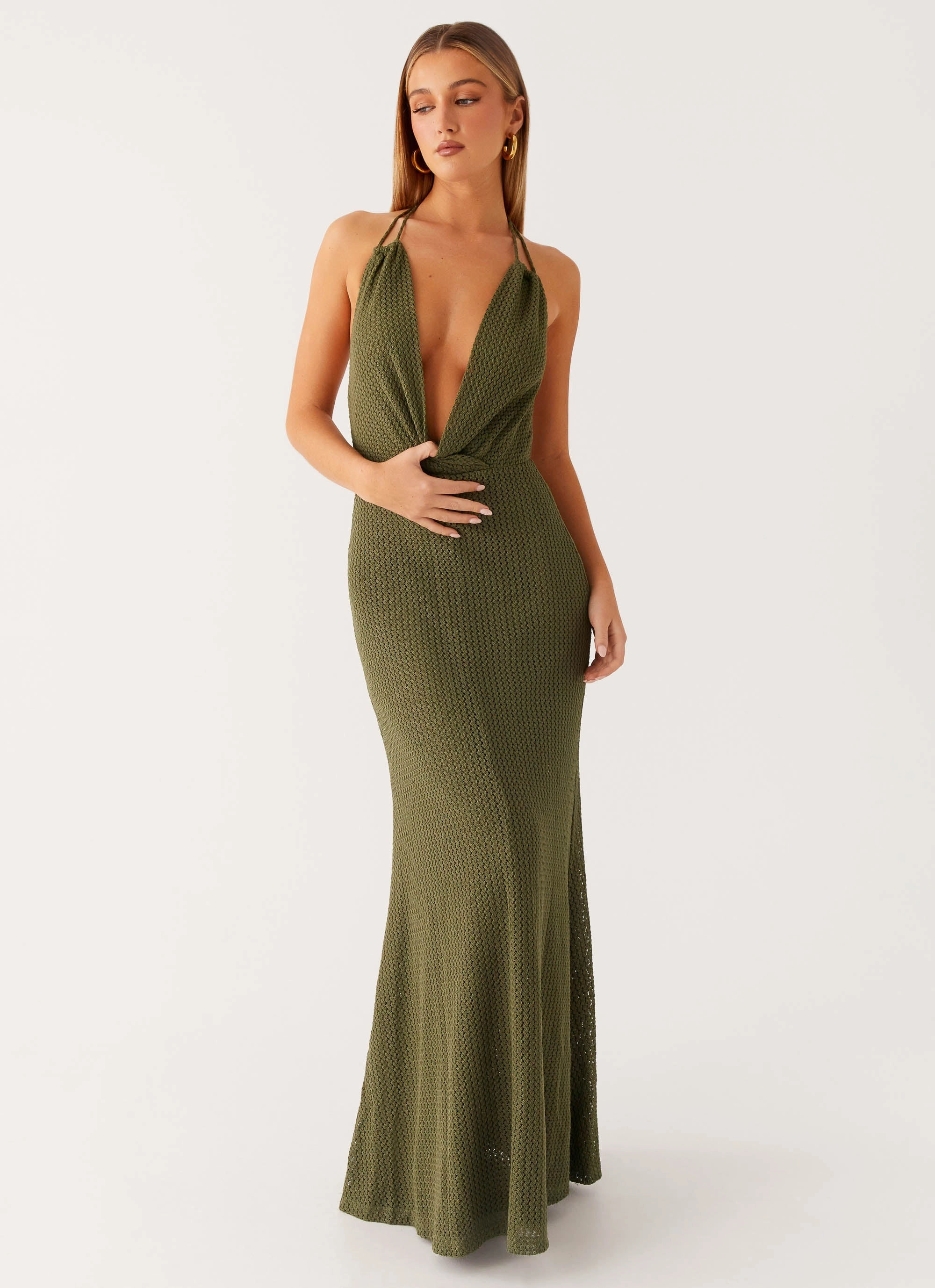 Thora Maxi Dress - Olive Feminine full-length gown