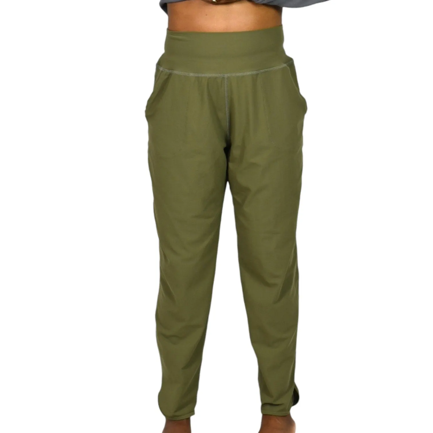 Carbon38 Jogger Green Olive Slim Relaxed Lounge High Rise Tulip Hem Size Large