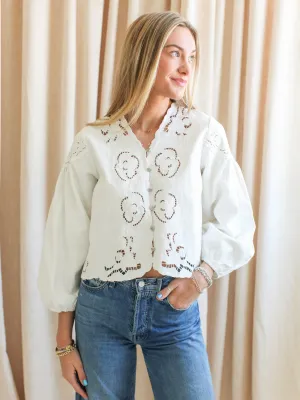 Lena Embroidered Blouse Flatlock Seams Durable Stitch Pattern
