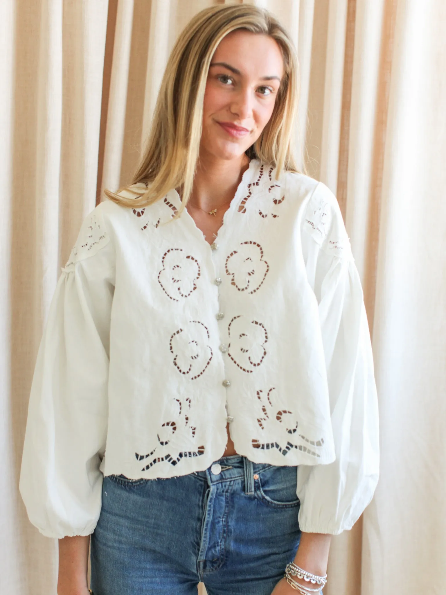 Lena Embroidered Blouse Reinforced Shoulder Seams