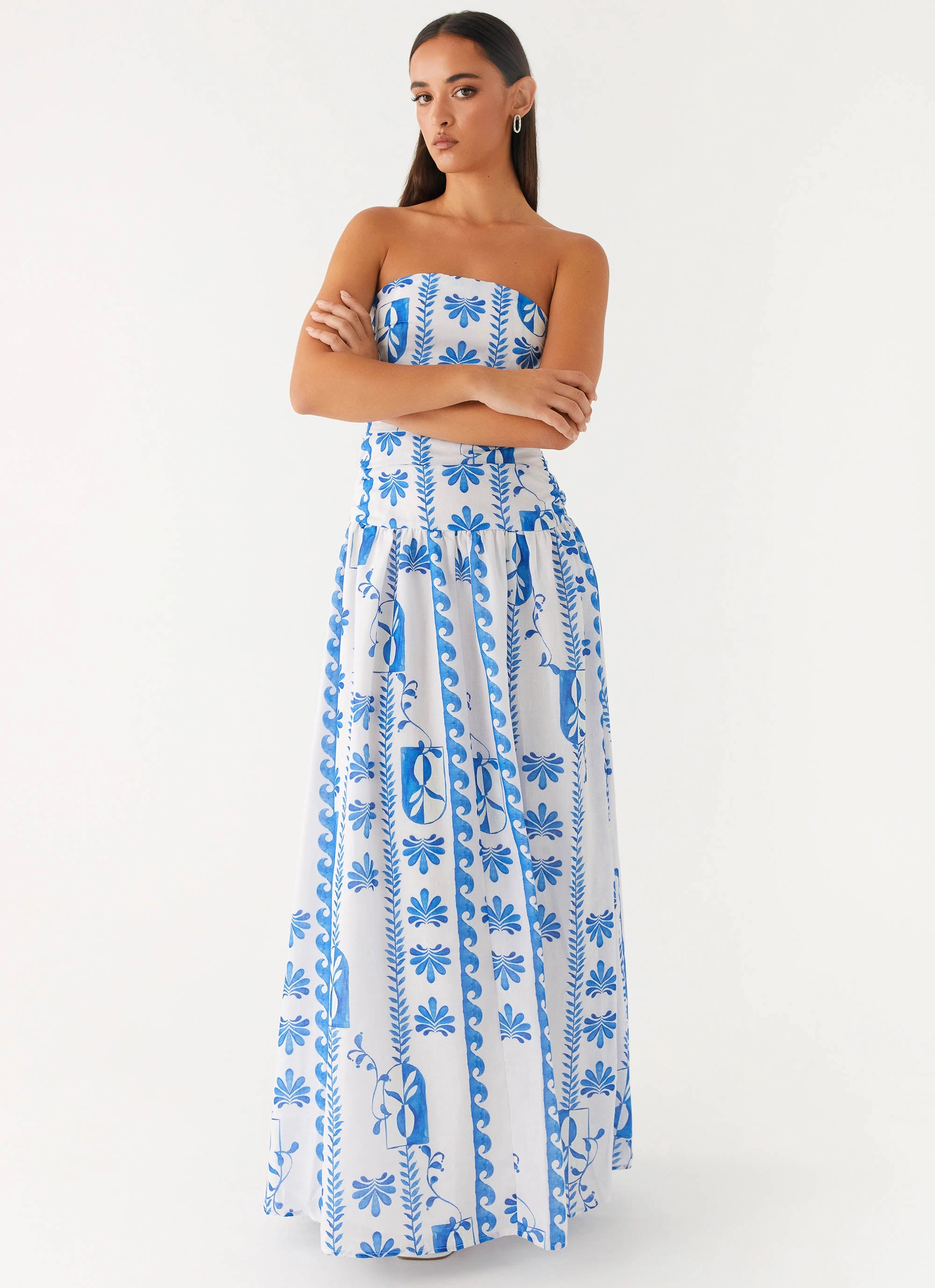 Classic Vibe Carmel Maxi Dress - Floral Wave