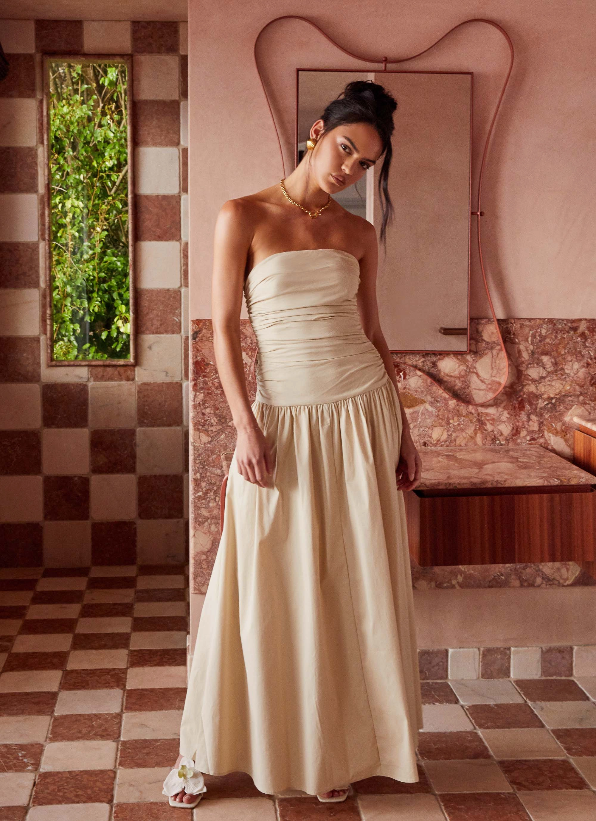 luxe feel Joyful Look Carmel Maxi Dress - Ivory