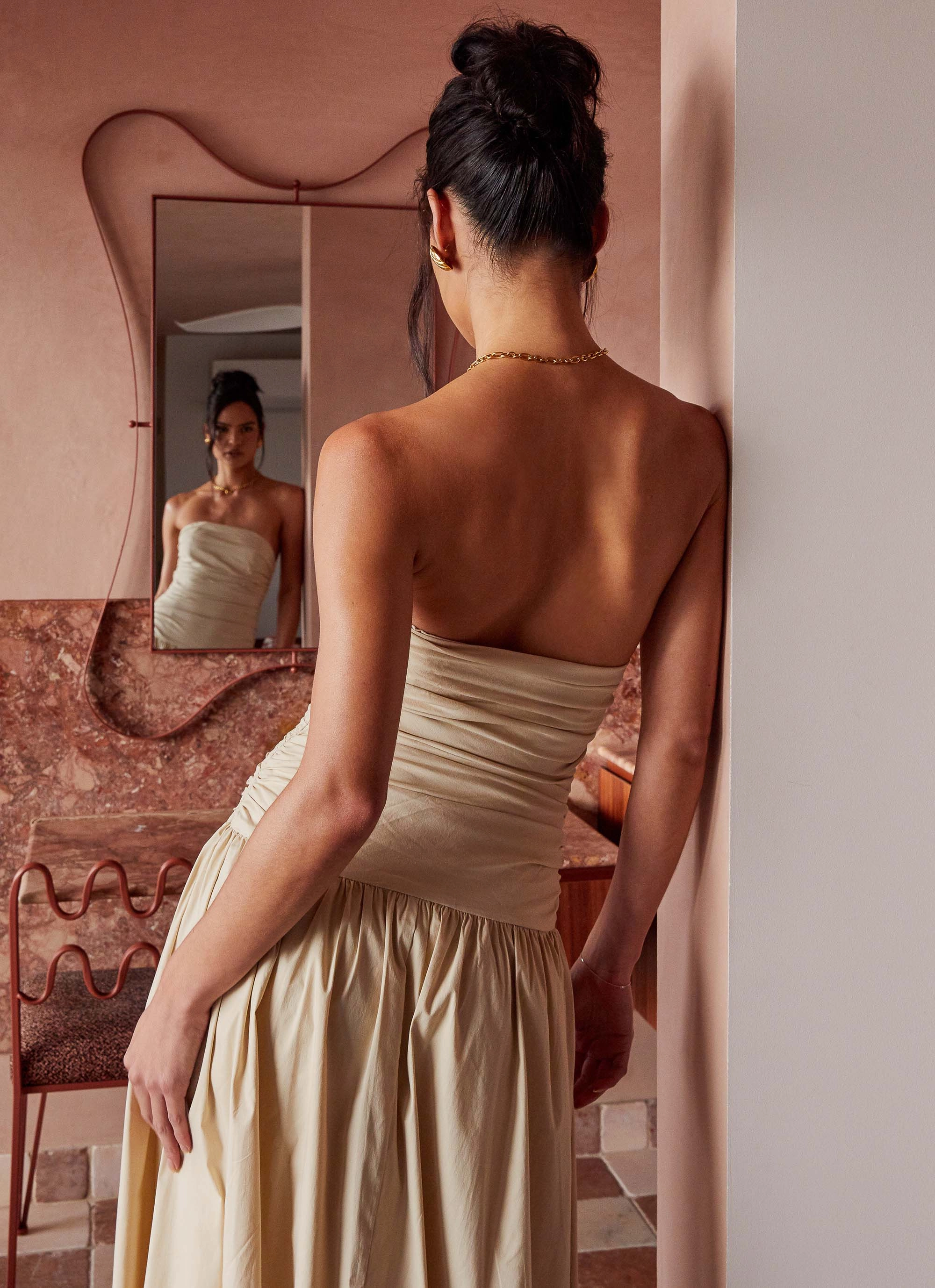 Feminine Cut Carmel Maxi Dress - Ivory