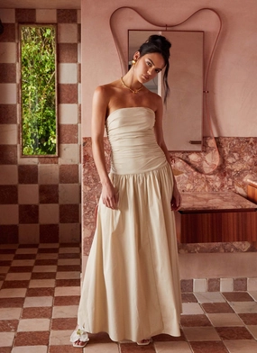 luxe feel Joyful Look Carmel Maxi Dress - Ivory