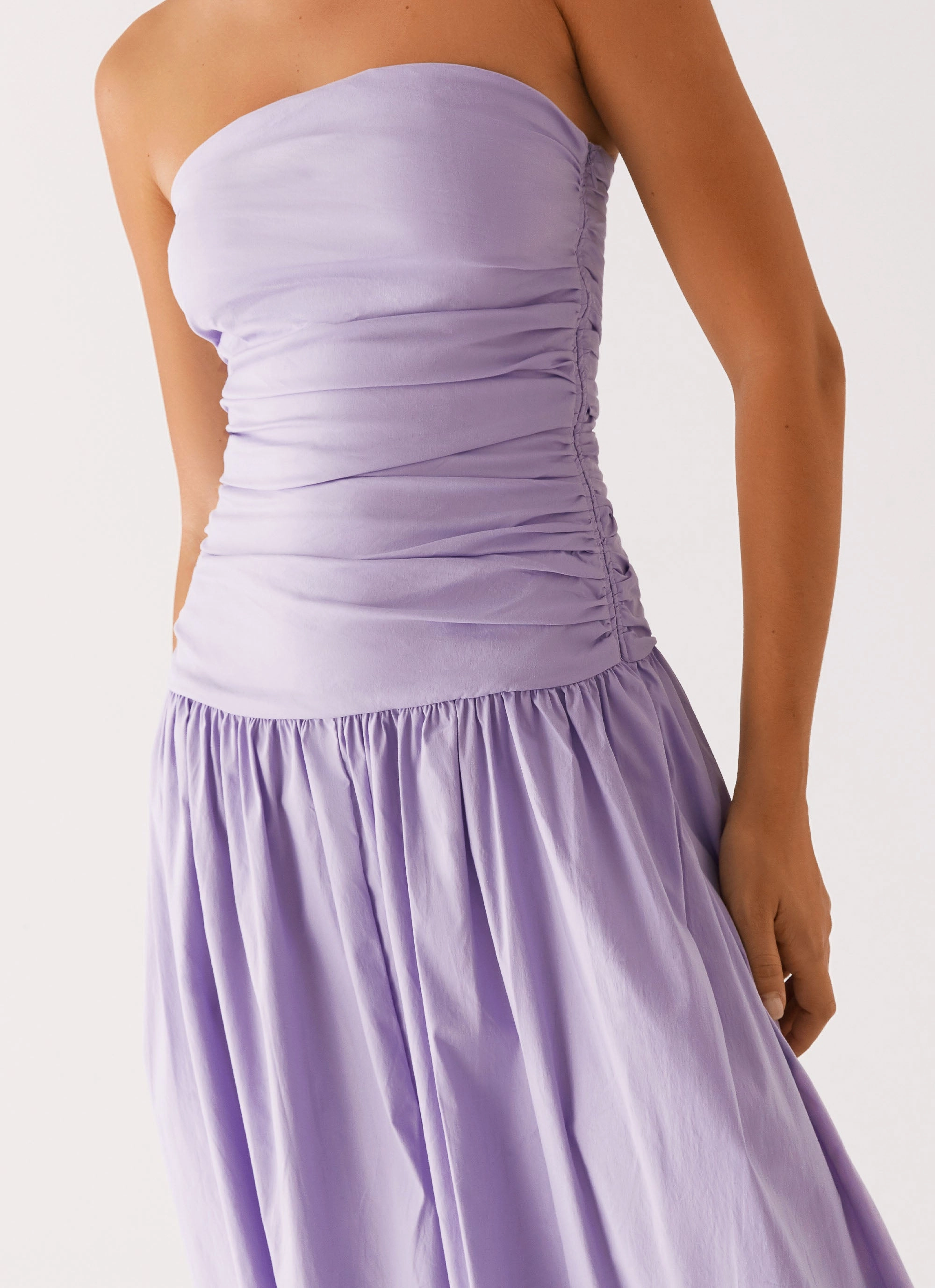 Silk Shine Vibrant Waist Fit Carmel Maxi Dress - Lavender