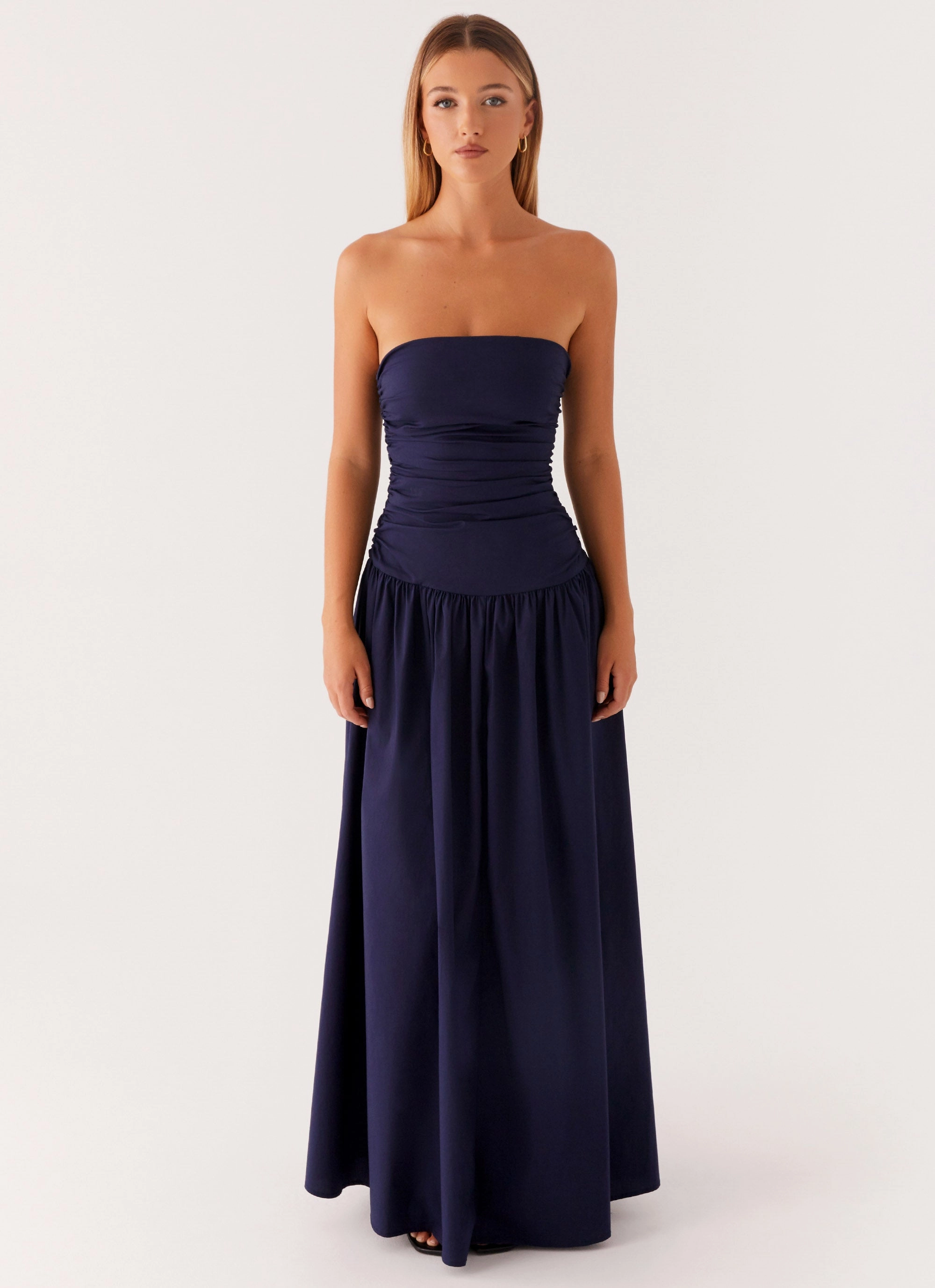 Chic Layered Wear Minimal Tone Carmel Maxi Dress - Navy