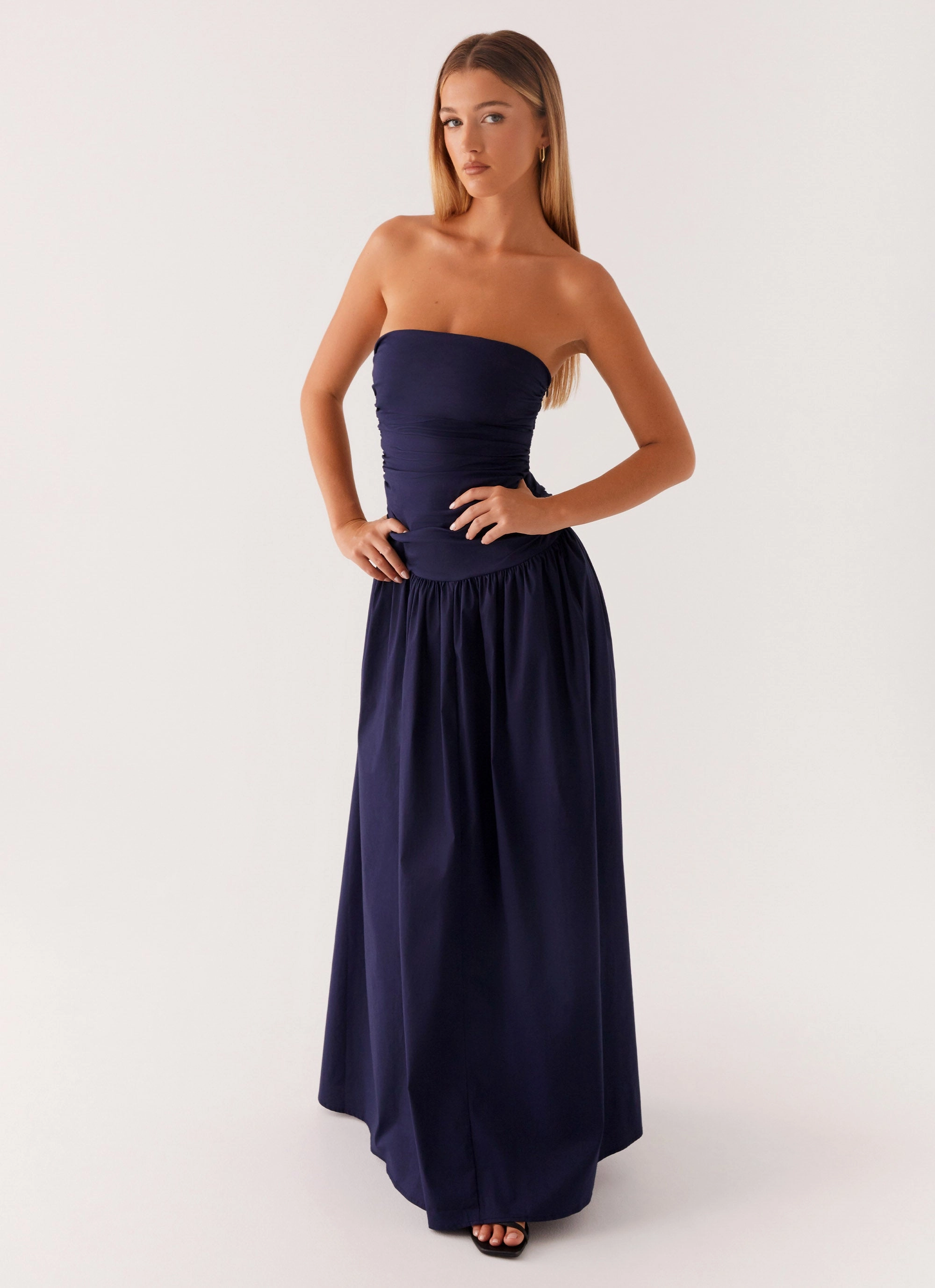 High Neck Relax Feel Carmel Maxi Dress - Navy