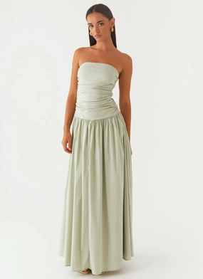 Silk Flow Carmel Maxi Dress - Sage