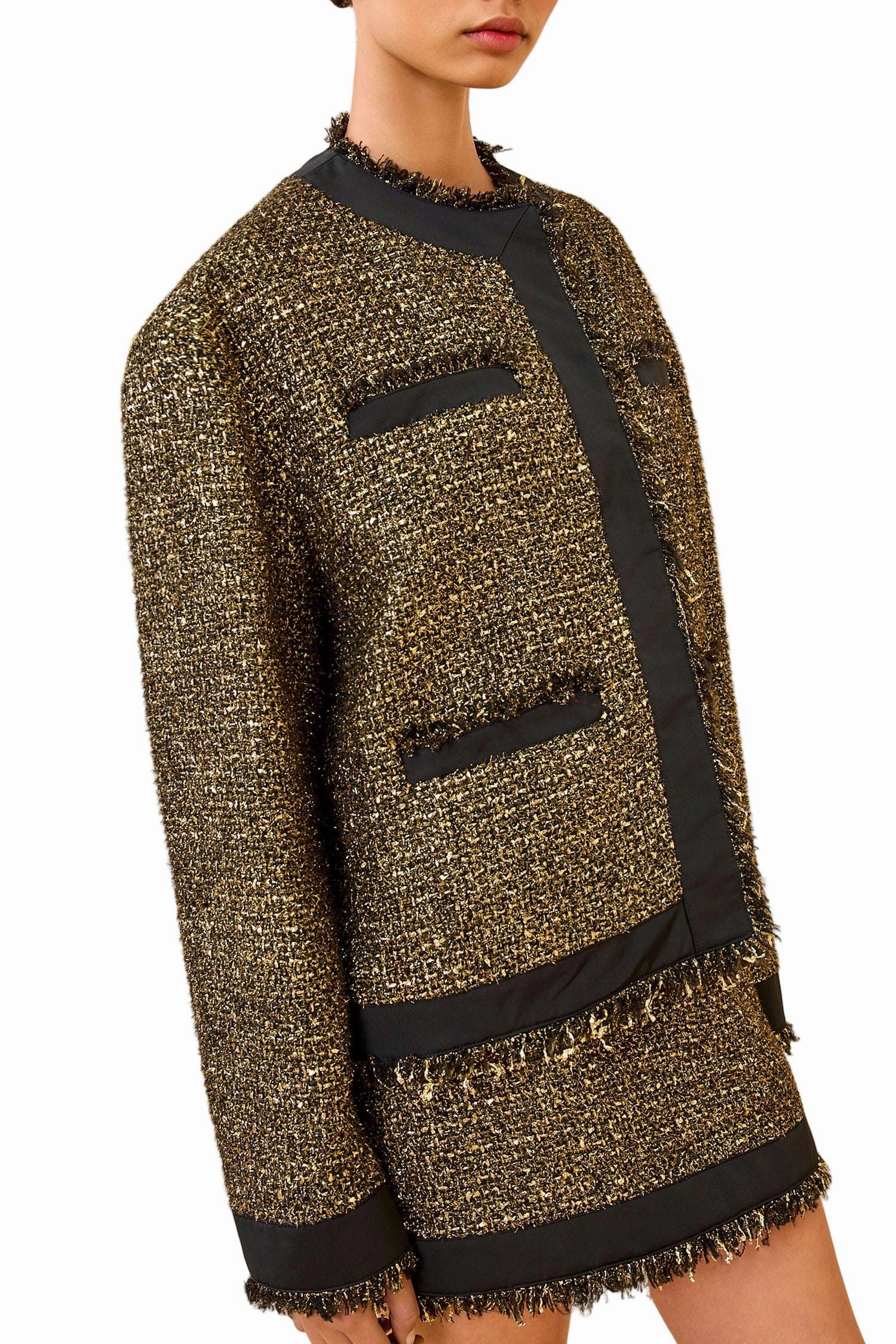 Carmella Tweed Coat in Tapestry suitable for business trips Ribbed Cuffs
