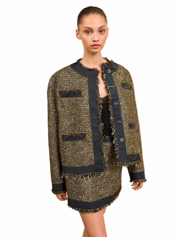 Carmella Tweed Coat in Tapestry Reflective Piping Service