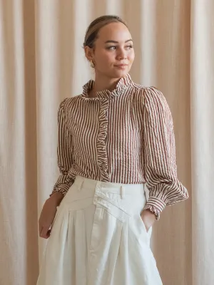 Caroline Stripe Blouse- Brown Contoured Side Panels