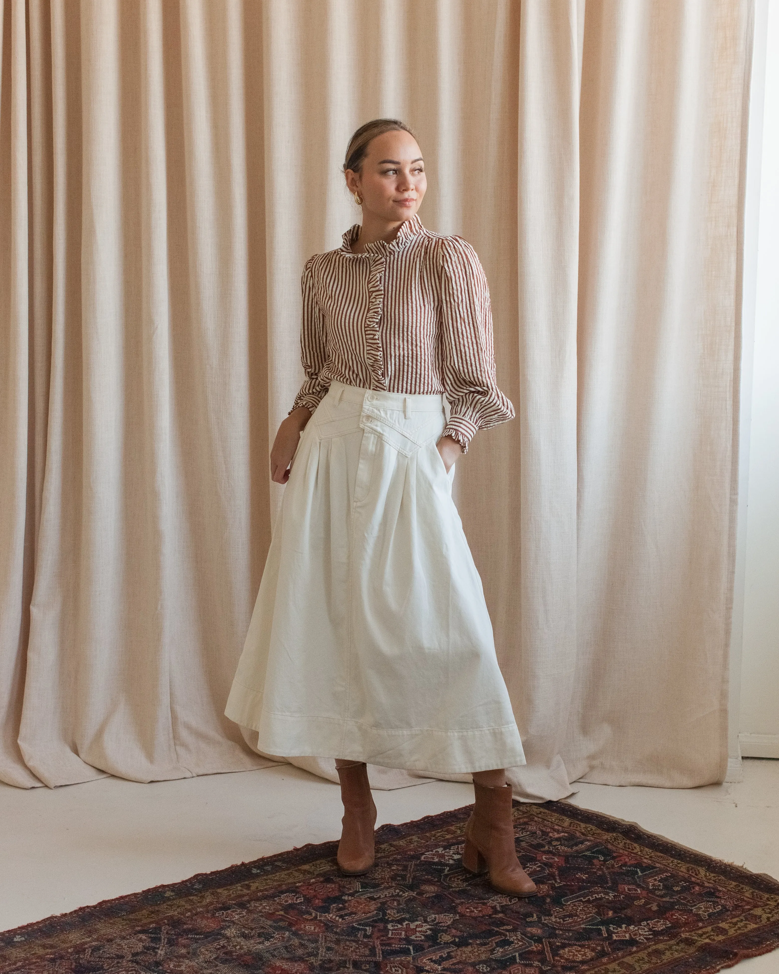 Antistatic Caroline Stripe Blouse- Brown