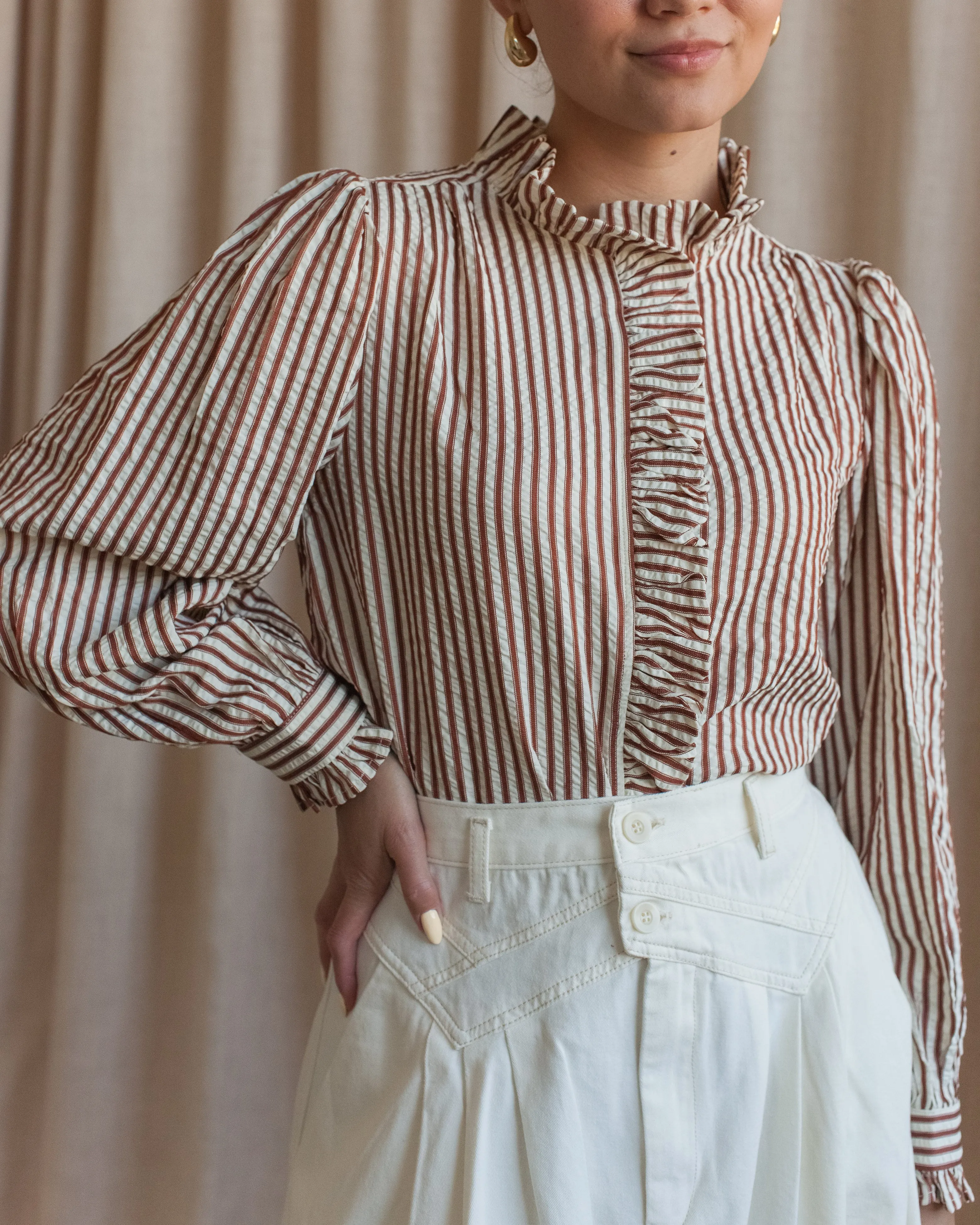 Caroline Stripe Blouse- Brown Tapered Cut