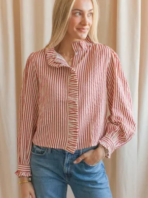 Bound Seam Edges 3D Spacer Fabric Caroline Stripe Blouse- Red